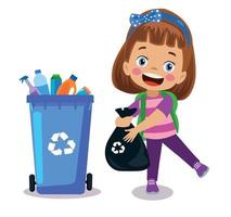 schattig jongen het werpen uitschot in recycle bak vector