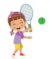 schattig gelukkig jongen spelen tennis vector