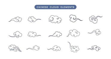 Chinese wolken lijn vector verzameling. tekening ornament oosters elementen voor Aziatisch Chinese nieuw jaar kaart of midden herfst. wijnoogst lucht kunst decoratief illustratie