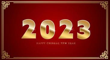 2023 gelukkig nieuw jaar in luxe glimmend gouden aantal ontwerp Aan rood achtergrond en oosters traditioneel Chinese goud kader. vector illustratie