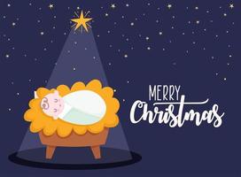 vrolijk kerstfeest en kerststal banner met baby Jezus vector