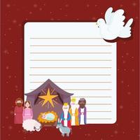 kerst- en kerstbrief met heilige familie en magiërs vector