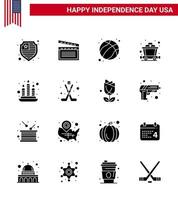 gelukkig onafhankelijkheid dag pak van 16 solide glyphs tekens en symbolen voor Amerikaans brand bal kaars de mijne bewerkbare Verenigde Staten van Amerika dag vector ontwerp elementen