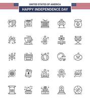 pak van 25 Verenigde Staten van Amerika onafhankelijkheid dag viering lijnen tekens en 4e juli symbolen zo net zo Verenigde Staten van Amerika vakantie trommel feest barbecue bewerkbare Verenigde Staten van Amerika dag vector ontwerp elementen