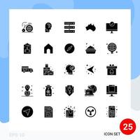 modern reeks van 25 solide glyphs pictogram van reizen plaats schakelaar land netwerk bewerkbare vector ontwerp elementen