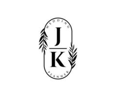 jk initialen brief bruiloft monogram logos verzameling, hand- getrokken modern minimalistisch en bloemen Sjablonen voor uitnodiging kaarten, opslaan de datum, elegant identiteit voor restaurant, boetiek, cafe in vector