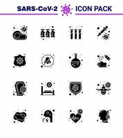 covid19 icoon reeks voor infographic 16 solide glyph zwart pak zo net zo virus Petri geneeskunde druppelaar test virale coronavirus 2019november ziekte vector ontwerp elementen