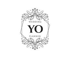 yo initialen brief bruiloft monogram logos verzameling, hand- getrokken modern minimalistisch en bloemen Sjablonen voor uitnodiging kaarten, opslaan de datum, elegant identiteit voor restaurant, boetiek, cafe in vector