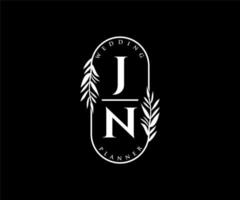 jn initialen brief bruiloft monogram logos verzameling, hand- getrokken modern minimalistisch en bloemen Sjablonen voor uitnodiging kaarten, opslaan de datum, elegant identiteit voor restaurant, boetiek, cafe in vector