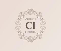 ci initialen brief bruiloft monogram logos verzameling, hand- getrokken modern minimalistisch en bloemen Sjablonen voor uitnodiging kaarten, opslaan de datum, elegant identiteit voor restaurant, boetiek, cafe in vector