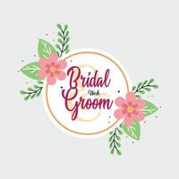 bloemen bruids en bruidegom bruiloft uitnodiging kaart sticker vector