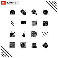 modern reeks van 16 solide glyphs pictogram van vlag stok zoeken bamboe uitschot bewerkbare vector ontwerp elementen