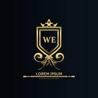 wij brief eerste met Koninklijk sjabloon.elegant met kroon logo vector, creatief belettering logo vector illustratie.