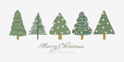 Kerstmis versierd boom, net Spar, of pijnboom boom set. vector illustratie in hand getekend tekening stijl