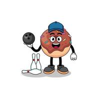 mascotte van donuts net zo een bowling speler vector