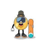 mascotte tekenfilm van sleutel snowboard speler vector