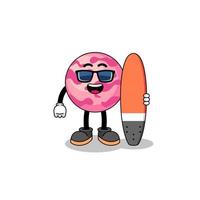 mascotte tekenfilm van ijs room lepel net zo een surfer vector