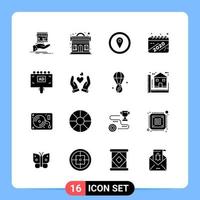16 solide zwart icoon pak glyph symbolen voor mobiel apps geïsoleerd Aan wit achtergrond. 16 pictogrammen set. vector