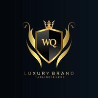 wq brief eerste met Koninklijk sjabloon.elegant met kroon logo vector, creatief belettering logo vector illustratie.