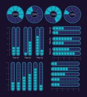 groot gegevens analyse verslag doen van infographic tabel ontwerp sjabloon reeks voor donker thema. zichtbaar gegevens presentatie. bewerkbare bar grafieken en circulaire diagrammen verzameling vector