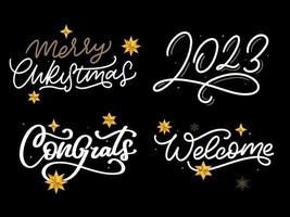 vrolijk Kerstmis reeks 2023 gelukkig nieuw jaar, typografie belettering insigne emblemen citaten reeks verzameling. vector logo ontwerp voor ansichtkaart, uitnodiging, groet kaart, poster, geschenk.