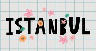 Istanbul. hand belettering. vector logo van istanbul in zwarte kleur met meeuwen op witte achtergrond. souvenirproducten, bannerembleem, reisblog sociale media, brochure, flyer. digitale illustratie.