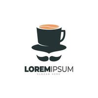 meneer koffie logo sjabloon. koffie winkel logo. gecombineerd de kop van koffie, hoed en snor icoon concept vector