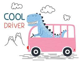 ut dinosaurus met auto. t-shirt grafiek voor kinderen vector illustratie.