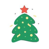 Kerstmis boom met decoraties en rood ster. nieuw jaar vector illustratie.
