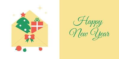 envelop met Kerstmis decoraties en elementen. gelukkig nieuw jaar groet kaart ontwerp. vector