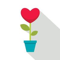 roze hart bloem in een pot icoon, vlak stijl vector