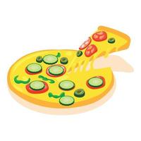 traditioneel pizza icoon isometrische vector. vers pizza met worst en groente vector
