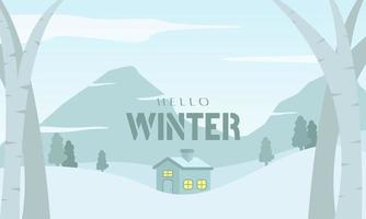 winter seizoen achtergrond met weinig huis vector