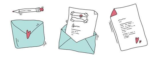 schrijven een brief. poststempels en ansichtkaarten vector vlak illustratie. reeks van divers ambacht papier brieven, briefpapier.