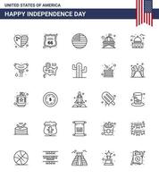 25 Verenigde Staten van Amerika lijn pak van onafhankelijkheid dag tekens en symbolen van voedsel Verenigde Staten van Amerika Amerikaans mijlpaal gebouw bewerkbare Verenigde Staten van Amerika dag vector ontwerp elementen
