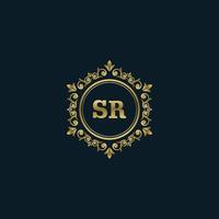 brief sr logo met luxe goud sjabloon. elegantie logo vector sjabloon.