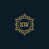 brief sw logo met luxe goud sjabloon. elegantie logo vector sjabloon.