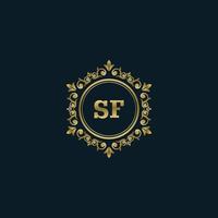 brief sf logo met luxe goud sjabloon. elegantie logo vector sjabloon.