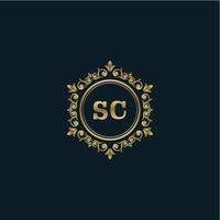 brief sc logo met luxe goud sjabloon. elegantie logo vector sjabloon.