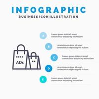 reclame zak handtas boodschappen doen advertentie boodschappen doen lijn icoon met 5 stappen presentatie infographics achtergrond vector