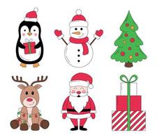 Kerstmis verzameling van schattig tekens en elementen. de kerstman claus, rendier, pinguïn, sneeuwman, boom, geschenk dozen.