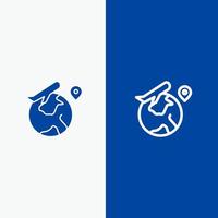 wereld plaats vlieg baan lijn en glyph solide icoon blauw banier lijn en glyph solide icoon blauw banier vector