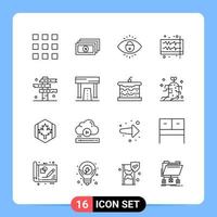 16 lijn zwart icoon pak schets symbolen voor mobiel apps geïsoleerd Aan wit achtergrond. 16 pictogrammen set. vector