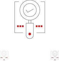 onderzoeken vind vergrootglas OK zoeken stoutmoedig en dun zwart lijn icoon reeks vector
