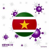 bidden voor Suriname covid19 coronavirus typografie vlag blijven huis blijven gezond nemen zorg van uw eigen Gezondheid vector