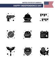 pak van 9 Verenigde Staten van Amerika onafhankelijkheid dag viering solide glyphs tekens en 4e juli symbolen zo net zo rooster barbecue dankzegging voedsel decoratie bewerkbare Verenigde Staten van Amerika dag vector ontwerp elementen
