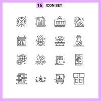 universeel icoon symbolen groep van 16 modern contouren van lancering onderhoud vervoer online babbelen bewerkbare vector ontwerp elementen