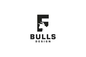 brief f logo, stier embleem, hoofd stier logo, monogram logo ontwerp sjabloon element vector