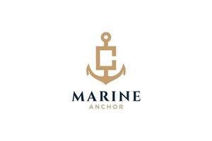 brief c monogram, anker logo. logo van jacht club, maritiem embleem. vector