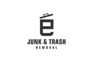 brief e voor rommel verwijdering logo ontwerp, milieuvriendelijk vriendelijk vuilnis verwijdering onderhoud, gemakkelijk minimalistische ontwerp icoon. vector